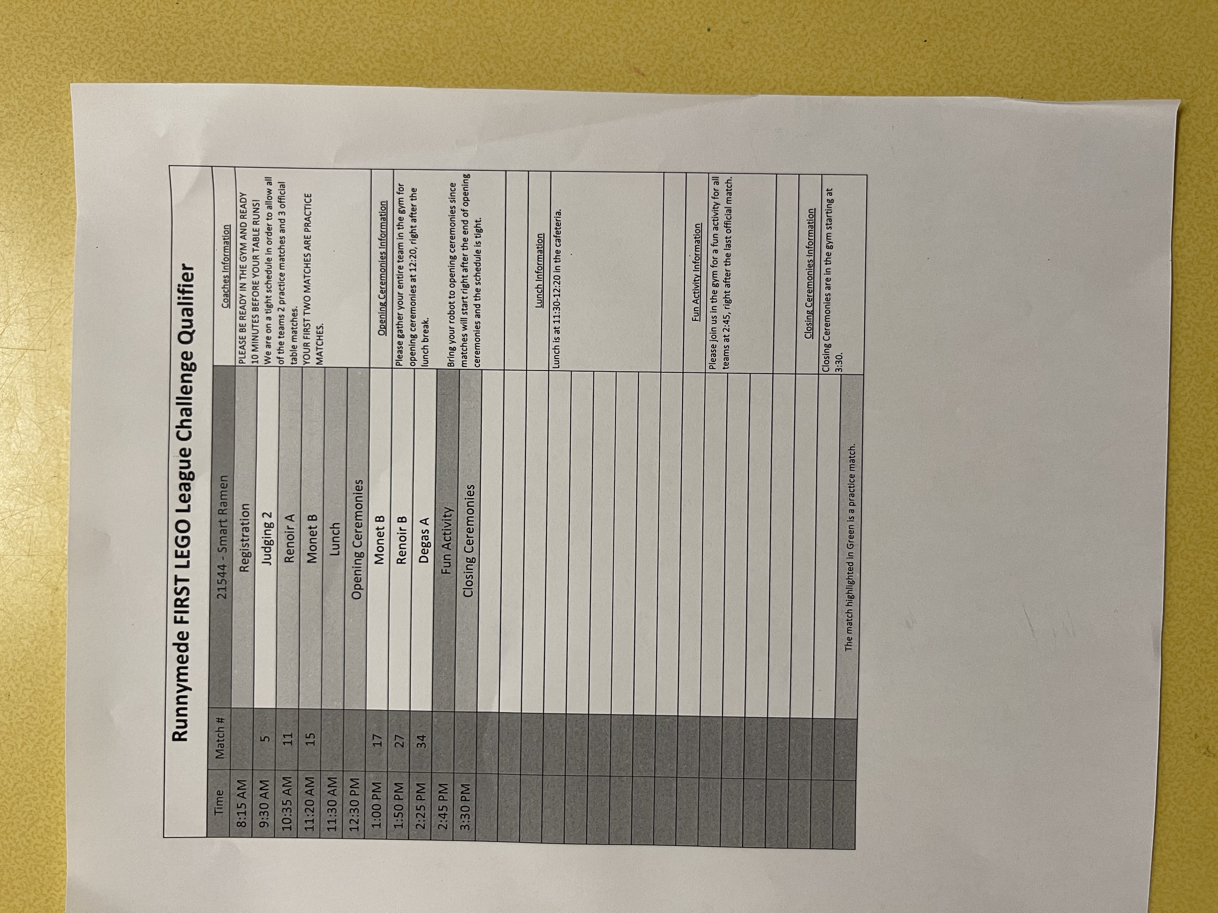 challenger daily schedule